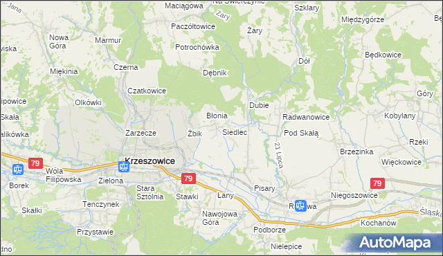 mapa Siedlec gmina Krzeszowice, Siedlec gmina Krzeszowice na mapie Targeo