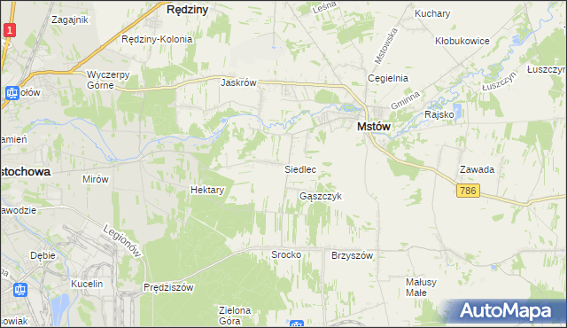 mapa Siedlec gmina Mstów, Siedlec gmina Mstów na mapie Targeo