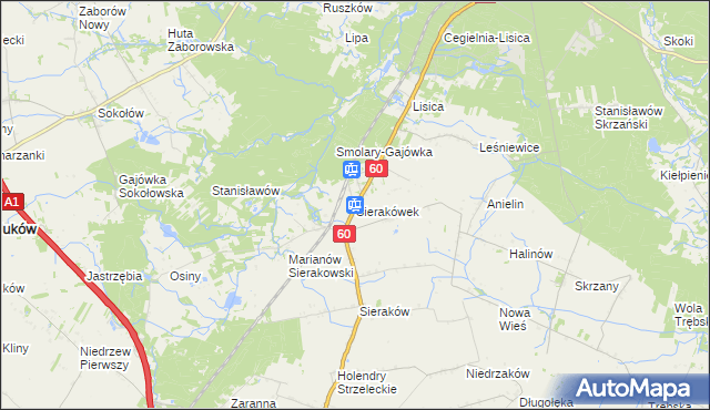 mapa Sierakówek gmina Gostynin, Sierakówek gmina Gostynin na mapie Targeo