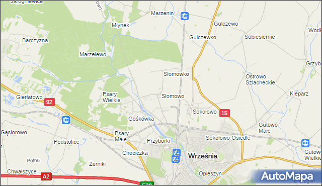 mapa Słomowo gmina Września, Słomowo gmina Września na mapie Targeo