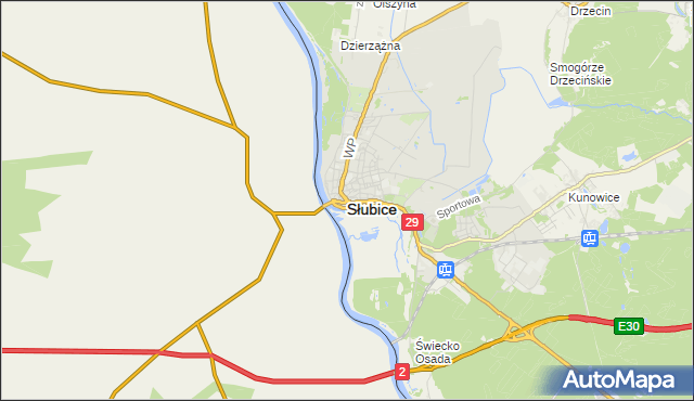 mapa Słubice, Słubice na mapie Targeo