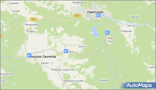 mapa Sochy gmina Zwierzyniec, Sochy gmina Zwierzyniec na mapie Targeo
