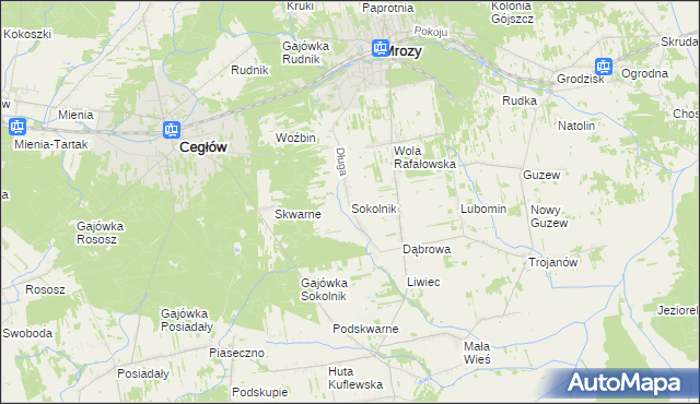 mapa Sokolnik gmina Mrozy, Sokolnik gmina Mrozy na mapie Targeo