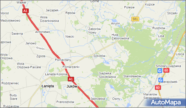mapa Sokołów gmina Gostynin, Sokołów gmina Gostynin na mapie Targeo