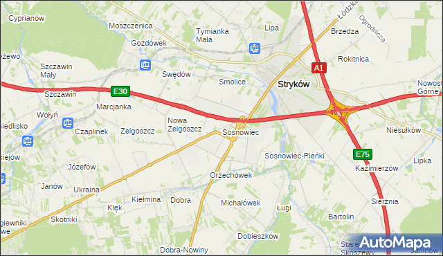 mapa Sosnowiec gmina Stryków, Sosnowiec gmina Stryków na mapie Targeo