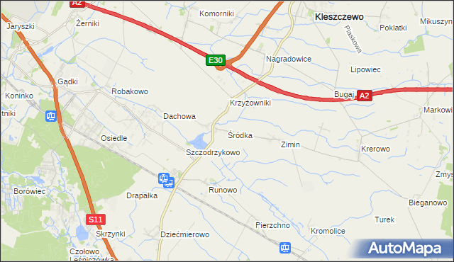 mapa Śródka gmina Kleszczewo, Śródka gmina Kleszczewo na mapie Targeo