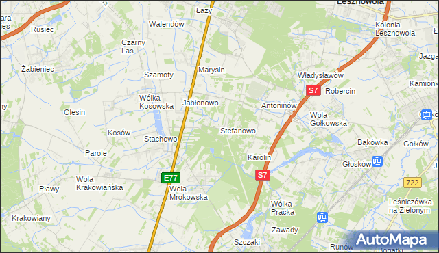 mapa Stefanowo gmina Lesznowola, Stefanowo gmina Lesznowola na mapie Targeo
