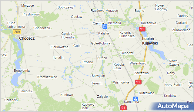 mapa Stróże gmina Lubień Kujawski, Stróże gmina Lubień Kujawski na mapie Targeo