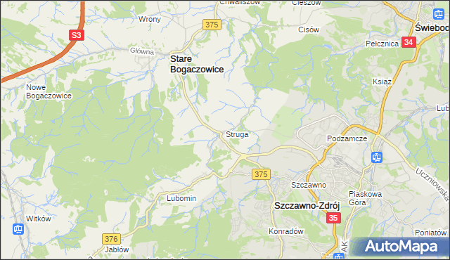 mapa Struga gmina Stare Bogaczowice, Struga gmina Stare Bogaczowice na mapie Targeo