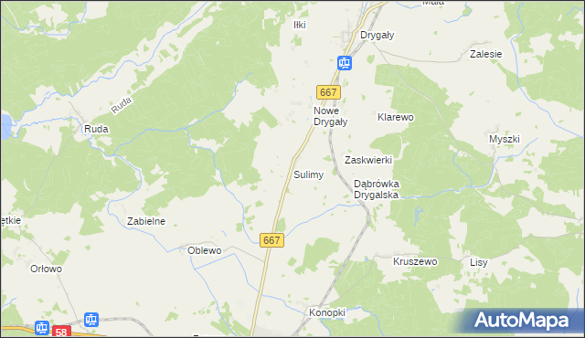 mapa Sulimy gmina Biała Piska, Sulimy gmina Biała Piska na mapie Targeo