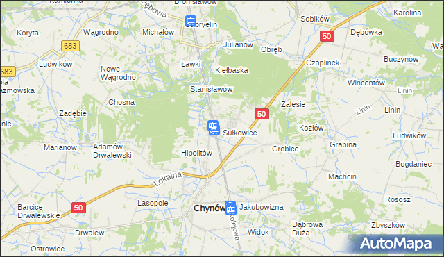 mapa Sułkowice gmina Chynów, Sułkowice gmina Chynów na mapie Targeo