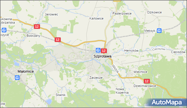 mapa Szprotawa, Szprotawa na mapie Targeo