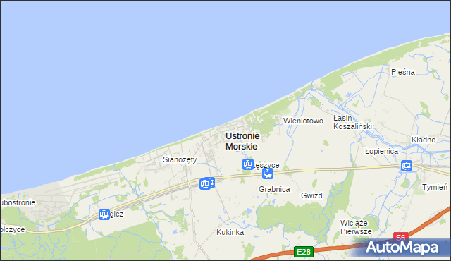 mapa Ustronie Morskie, Ustronie Morskie na mapie Targeo