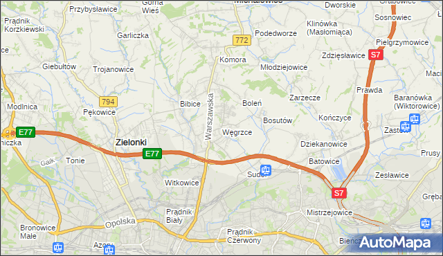 mapa Węgrzce gmina Zielonki, Węgrzce gmina Zielonki na mapie Targeo