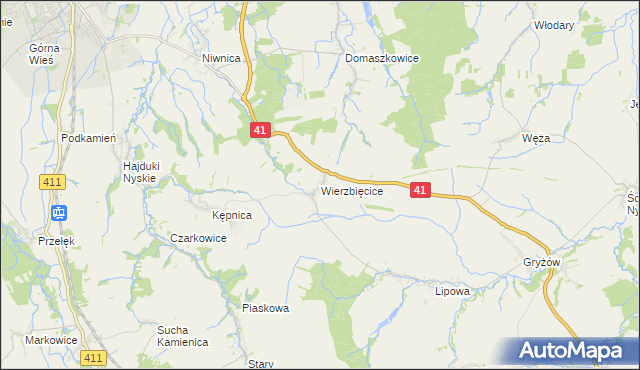 mapa Wierzbięcice gmina Nysa, Wierzbięcice gmina Nysa na mapie Targeo