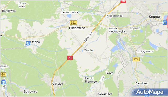 mapa Wilcza gmina Pilchowice, Wilcza gmina Pilchowice na mapie Targeo