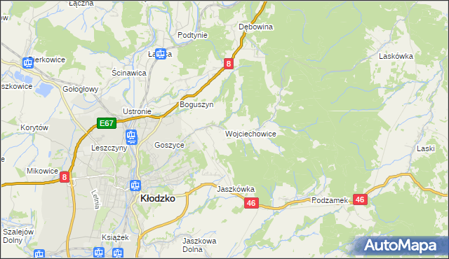 mapa Wojciechowice gmina Kłodzko, Wojciechowice gmina Kłodzko na mapie Targeo