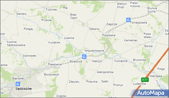 mapa Wojciechowice gmina Sędziszów, Wojciechowice gmina Sędziszów na mapie Targeo
