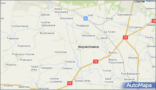 mapa Wojciechowice powiat opatowski, Wojciechowice powiat opatowski na mapie Targeo