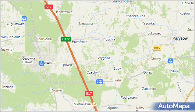 mapa Wygoda gmina Pilawa, Wygoda gmina Pilawa na mapie Targeo