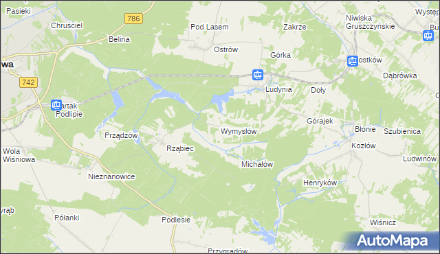 mapa Wymysłów gmina Włoszczowa, Wymysłów gmina Włoszczowa na mapie Targeo