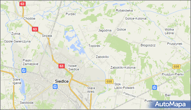 mapa Żabokliki gmina Siedlce, Żabokliki gmina Siedlce na mapie Targeo