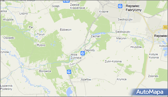 mapa Zagrody gmina Rejowiec, Zagrody gmina Rejowiec na mapie Targeo