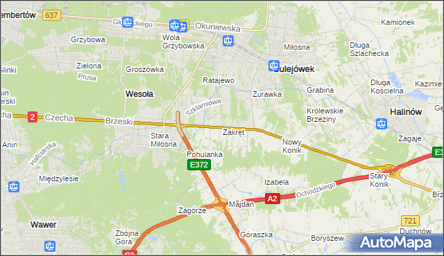 mapa Zakręt gmina Wiązowna, Zakręt gmina Wiązowna na mapie Targeo