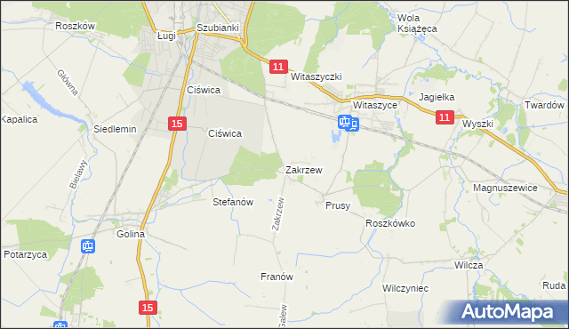 mapa Zakrzew gmina Jarocin, Zakrzew gmina Jarocin na mapie Targeo