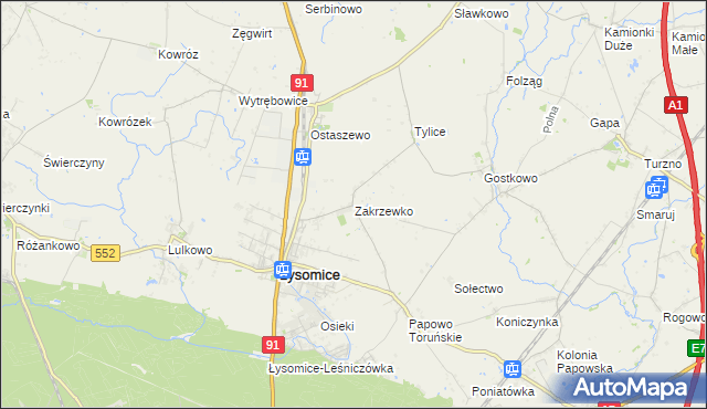 mapa Zakrzewko gmina Łysomice, Zakrzewko gmina Łysomice na mapie Targeo