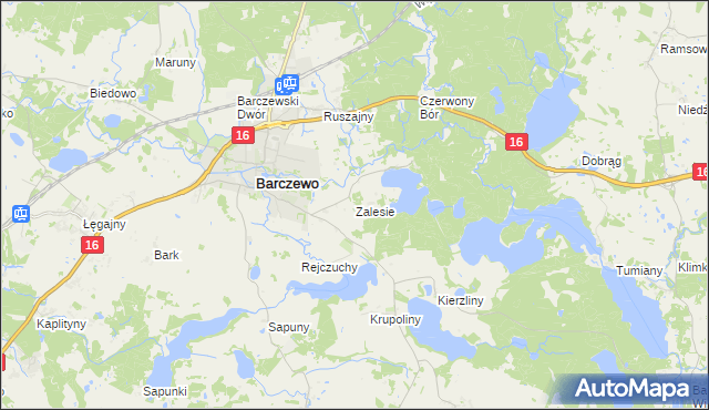 mapa Zalesie gmina Barczewo, Zalesie gmina Barczewo na mapie Targeo