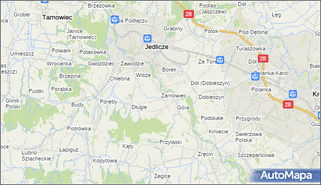 mapa Żarnowiec gmina Jedlicze, Żarnowiec gmina Jedlicze na mapie Targeo
