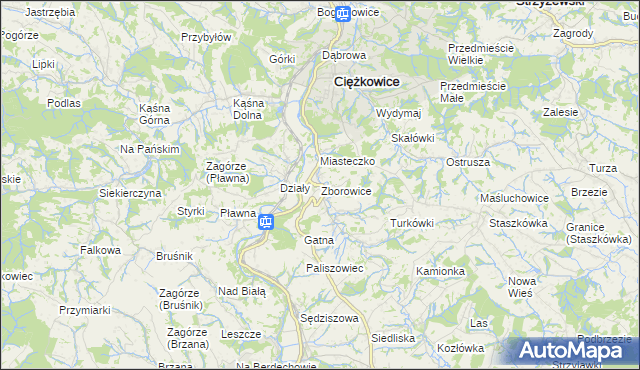 mapa Zborowice gmina Ciężkowice, Zborowice gmina Ciężkowice na mapie Targeo