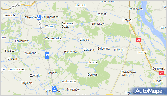 mapa Żelazna gmina Chynów, Żelazna gmina Chynów na mapie Targeo