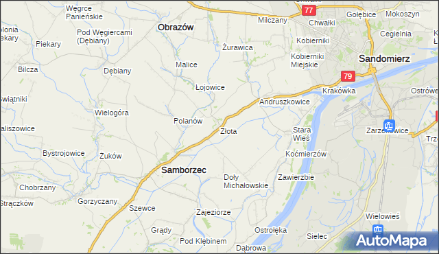 mapa Złota gmina Samborzec, Złota gmina Samborzec na mapie Targeo