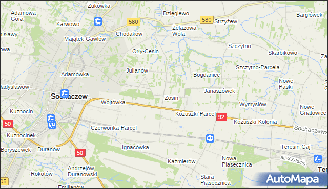 mapa Zosin gmina Sochaczew, Zosin gmina Sochaczew na mapie Targeo