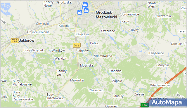 mapa Adamowizna gmina Grodzisk Mazowiecki, Adamowizna gmina Grodzisk Mazowiecki na mapie Targeo