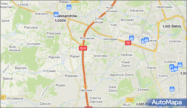 mapa Antoniew gmina Aleksandrów Łódzki, Antoniew gmina Aleksandrów Łódzki na mapie Targeo