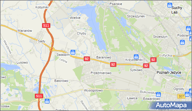 mapa Baranowo gmina Tarnowo Podgórne, Baranowo gmina Tarnowo Podgórne na mapie Targeo
