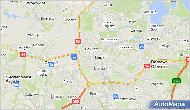 mapa Będzin, Będzin na mapie Targeo