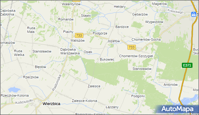 mapa Bukowiec gmina Kowala, Bukowiec gmina Kowala na mapie Targeo