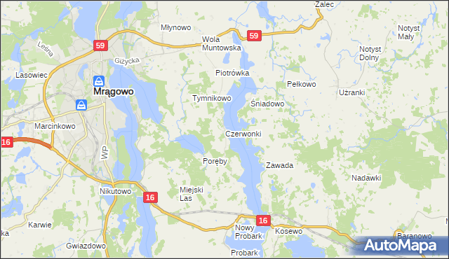 mapa Czerwonki gmina Mrągowo, Czerwonki gmina Mrągowo na mapie Targeo