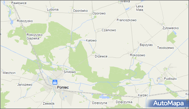 mapa Drzewce gmina Poniec, Drzewce gmina Poniec na mapie Targeo
