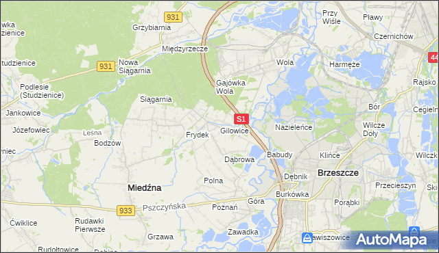 mapa Gilowice gmina Miedźna, Gilowice gmina Miedźna na mapie Targeo