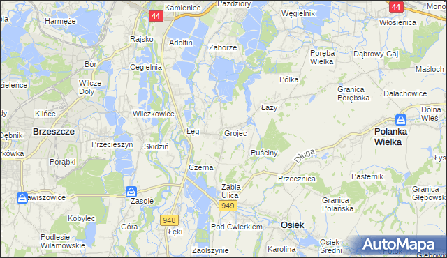 mapa Grojec gmina Oświęcim, Grojec gmina Oświęcim na mapie Targeo