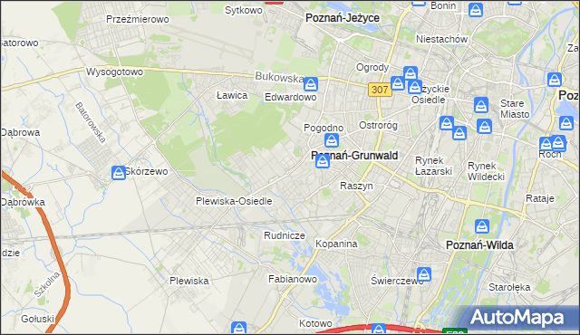 mapa Grunwald gmina Poznań, Grunwald gmina Poznań na mapie Targeo
