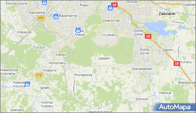 mapa Izabelin gmina Juchnowiec Kościelny, Izabelin gmina Juchnowiec Kościelny na mapie Targeo