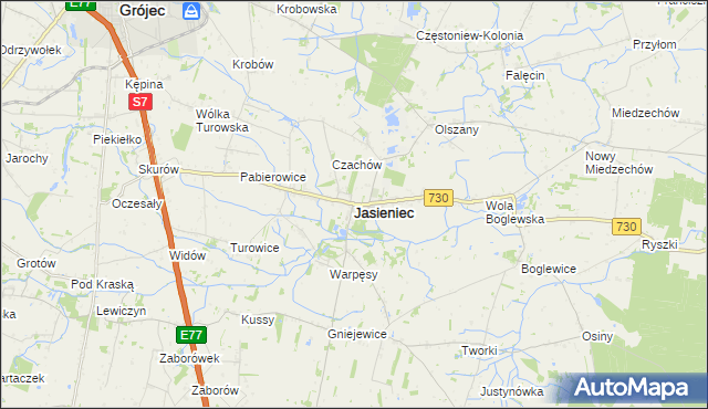 mapa Jasieniec powiat grójecki, Jasieniec powiat grójecki na mapie Targeo