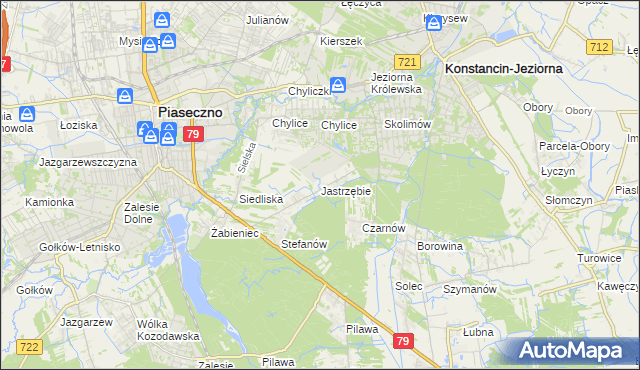 mapa Jastrzębie gmina Piaseczno, Jastrzębie gmina Piaseczno na mapie Targeo