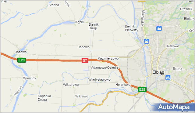 mapa Kazimierzowo gmina Elbląg, Kazimierzowo gmina Elbląg na mapie Targeo
